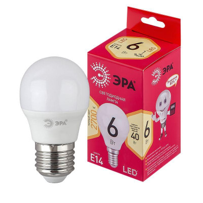 Лампа светодиодная RED LINE LED P45-6W-827-E14 R P45 6Вт E14 тепл. бел. ЭРА Б0051058