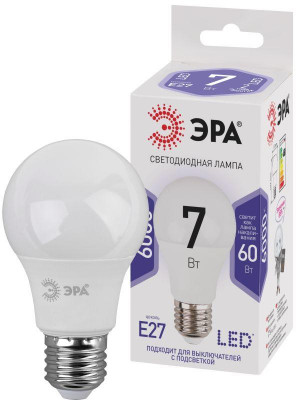 Лампа светодиодная LED A60-7W-860-E27 A60 7Вт груша E27 холод. бел. ЭРА Б0044087