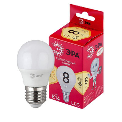 Лампа светодиодная RED LINE LED P45-8W-827-E14 R P45 8Вт шар E14 тепл. бел. ЭРА Б0050697