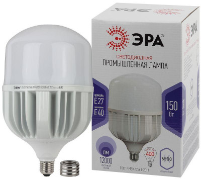 Лампа светодиодная высокомощная STD LED POWER T160-150W-6500-E27/E40 150вт T160 колокол 6500К холод. бел. E27/E40 (переходник в компл.) 12000лм Эра Б0049106