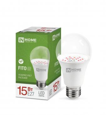 Лампа светодиодная LED-A60-FITO 15Вт A60 грушевидная E27 230В для растений IN HOME 4690612036502