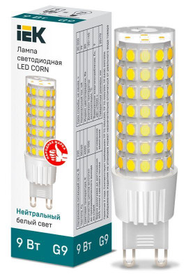 Лампа светодиодная Corn 9Вт капсульная 4000К нейтр. бел. G9 230В керамика IEK LLE-Corn-9-230-40-G9