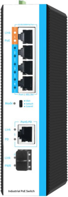 Коммутатор неуправляемый индустриальный на DIN рейку 4 PoE 802.3af/at порта 1Гбит/с 1хSFP/1000BaseX 1х1000BaseT PD питание 48В питание поставляется отдельно 60-120Вт либо PD GIGALINK GL-SW-G005-05PSG-IPD