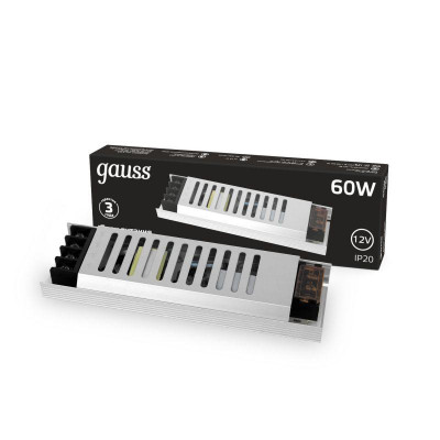 Блок питания для светодиодной ленты Black 60Вт 12В IP20 (драйвер) GAUSS 202001060