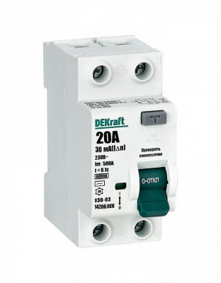 Выключатель дифференциального тока (УЗО) 2п 20А 30мА тип AC 6кА УЗО-03 DEKraft 14206DEK