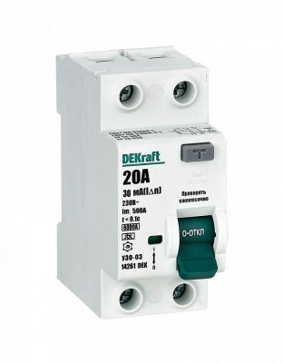 Выключатель дифференциального тока (УЗО) 2п 20А 30мА тип A 6кА УЗО-03 DEKraft 14261DEK
