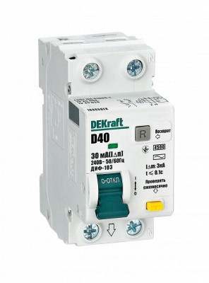 Выключатель автоматический дифференциального тока 2п (1P+N) D 40А 30мА тип AC 4.5кА ДИФ-103 DEKraft 16065DEK
