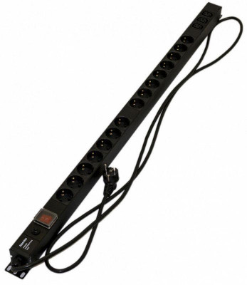 Блок розеток вертик. 15 розеток Schuko 3 розетки IEC320 C13 выключ. с подсветкой защита от перенапряжения кабель питания 2.5м (3х1.5мм2) с вилкой Schuko 16А 250В 1040х44.4х44.4мм (ДхШх SHE-15SH-3IEC-SF-2.5EU Hyperline 396993