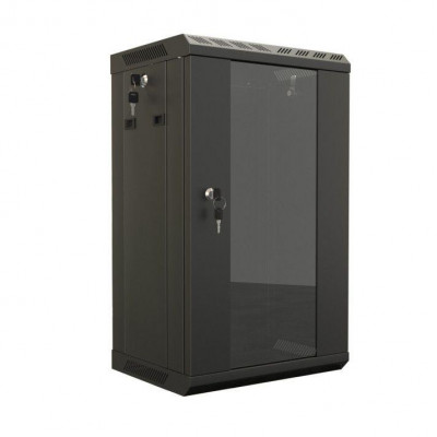 Шкаф настенный 10дюйм 9U 499.5х390х300 уст. размер 254мм со стеклянной дверью открывающиеся стенки возможность установки вентилятора (RAL 9004) (собранный) TDB-9U-GP-RAL9004 черн. Hyperline 445488
