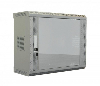 Шкаф настенный (19дюйм) 12U 650х600х250 со стеклянной дверью несъемные боковые панели (RAL 7035) (собранный) TWS-1225-GP-RAL7035 сер. Hyperline 452032