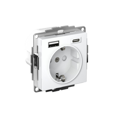 Розетка AtlasDesign 16А с 2-мя заряд. устройствами USB тип A+C 5В/2.4А 2х5В/1.2А механизм бел. SE ATN000132