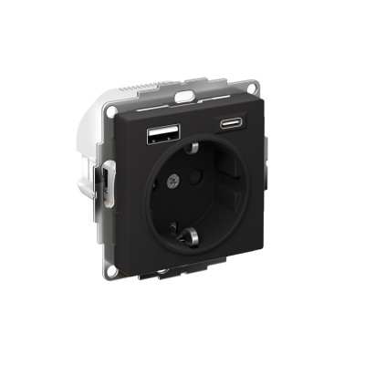 Розетка AtlasDesign 16А с 2-мя заряд. устройствами USB тип A+C 5В/2.4А 2х5В/1.2А механизм карбон SE ATN001032