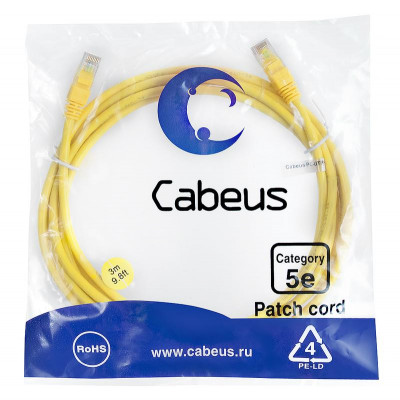 Патч-корд U/UTP кат.5E 2xRJ45/8p8c неэкранир. PVC 3м желт. Cabeus 7683c