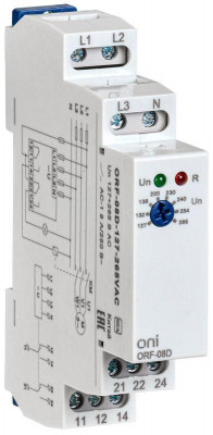 Реле фаз ORF-08D 3ф 2 конт. 127-265В AC с контр. нейтр. ONI ORF-08D-127-265VAC