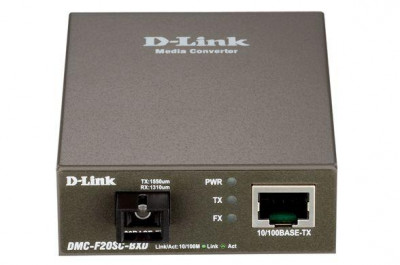 Медиаконвертер DMC-F20SC-BXD/B1A (1 порт 10/100Base-TX; 1 порт 100Base-FX + разъем SC (ТХ: 1550 нм; RX: 1310 нм ) для одномод. оптич. кабеля (до 20км) D-link 1359425