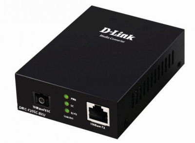 Медиаконвертер DMC-F20SC-BXU/B1A WDM (1 порт 10/100Base-TX + 1 порт 100Base-FX; разъем SC (ТХ: 1310 нм; RX: 1550 нм для одномод. оптич. кабеля (до 20км) D-Link 1359424