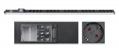 Блок розеток 20-м PDU-16-20S-B-T 16А вертикал. для 19дюйм шкафов Schuko автомат защиты клеммная колодка алюм. Cabeus 9548c