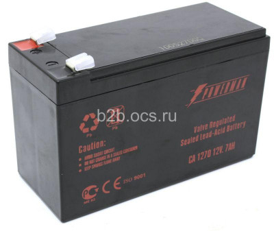 Батарея Battery CA1270 напряжение 12В емкость 7А.ч макс. ток разряда 105А макс. ток заряда 2.1А свинцово-кислотная типа AGM тип клемм F2 Д/Ш/В 151/65/94 2.2кг POWERMAN 1000425502