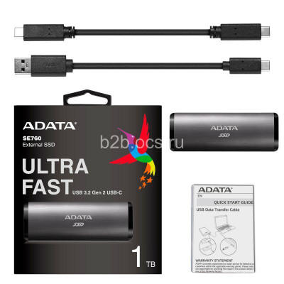 Диск жесткий внешний ASE760-1TU32G2-CTI 1TB SE760 External SSD USB 3.2 Gen2 Type-C R1000/W1000 Titan-Gray ADATA 1000582971