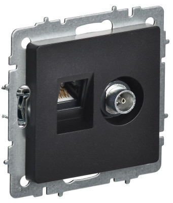 Розетка компьютерная + телевизионная 2-м Brite РТВ/РК12-БрЧ RJ45 кат.5E + TV механизм черн. IEK BR-AK20-1-K02