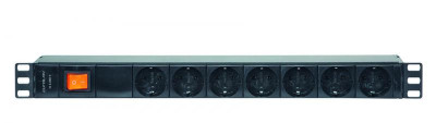 Блок распределения питания базовый 1U 10/230 7 Schuko разъем C14 выключатель Eurolan 60A-61-02-07BL