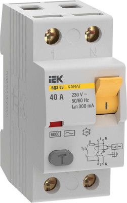 Выключатель дифференциального тока (УЗО) 2п 40А 300мА 6кА тип AC ВД3-63 KARAT IEK MDV20-2-040-300