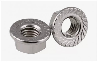 Гайка М10 DIN 6923 с насечкой препятствующей откручиванию нерж. (А2) (уп.100шт) Промрукав PR08.7449