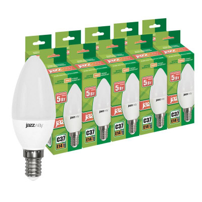 Лампа светодиодная PLED-ECO 5Вт C37 свеча 3000К тепл. бел. E14 400лм 230В 50Гц (уп.10шт) JazzWay 2856548