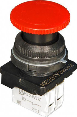 Выключатель кнопочный КЕ-201 исп.2 толкатель грибовидный с фиксацией возврат поворотом виброзащита 1з+1р 10А диаметр посадочного отверсти 30мм ухл2 IP57 красн. Реле и Автоматика A8012-80078291