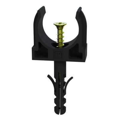 Держатель для труб (клипса) d32мм с дюбелем и саморезом черн. (уп.25шт) Промрукав PR13.0222