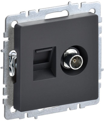 Розетка компьютерная + телевизионная 2-м BRITE РТВ/РК12-БрГ RJ45 кат.5E + TV механизм графит IEK BR-AK20-1-K53