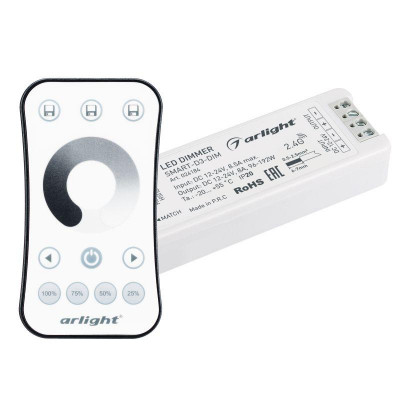 Диммер Smart-DIM-SET-RING 12-24В 1х8А ПДУ 2.4G IP20 пластик Arlight 034786