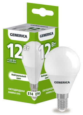 Лампа светодиодная G45 12Вт шар 4000К E14 230В GENERICA LL-G45-12-230-40-E14-G