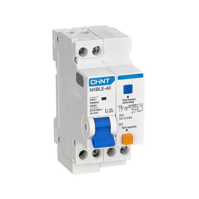 Выключатель автоматический дифференциального тока C 10А 30мА тип AC 4.5кА NXBLE-40 1P+N электронный (R) CHINT 821074