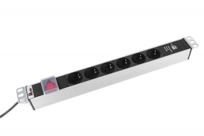 Блок розеток Rem-16 с выкл и USB-портом 6 Schuko 16А алюм. 19дюйм шнур 3м R-16-6S-V-U-440-3 Rem 1893557