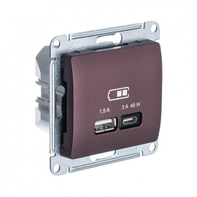 Розетка USB Glossa тип A+C 45Вт QC PD высокоскор. ЗУ механизм баклаж. SE GSL001129