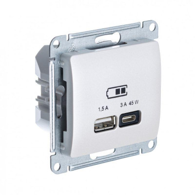 Розетка USB Glossa тип A+C 45Вт QC PD высокоскор. ЗУ механизм перл. SE GSL000629