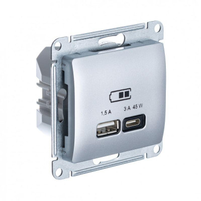 Розетка USB Glossa тип A+C 45Вт QC PD высокоскор. ЗУ механизм алюм. SE GSL000329