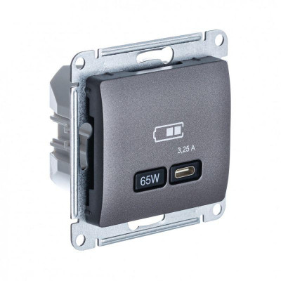 Розетка USB Glossa тип C 65Вт QC PD высокоскор. ЗУ механизм графит SE GSL001327