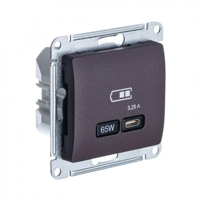 Розетка USB Glossa тип C 65Вт QC PD высокоскор. ЗУ механизм шоколад SE GSL000827