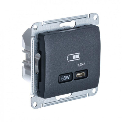 Розетка USB Glossa тип C 65Вт QC PD высокоскор. ЗУ механизм антрацит SE GSL000727