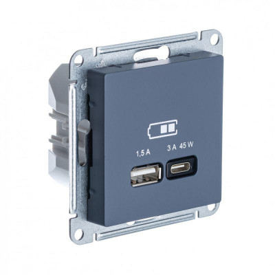 Розетка USB AtlasDesign тип A+C 45Вт QC PD высокоскор. ЗУ механизм грифель SE ATN000729