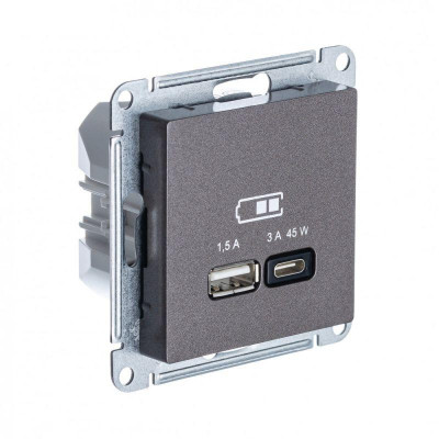 Розетка USB AtlasDesign тип A+C 45Вт QC PD высокоскор. ЗУ механизм мокко SE ATN000629