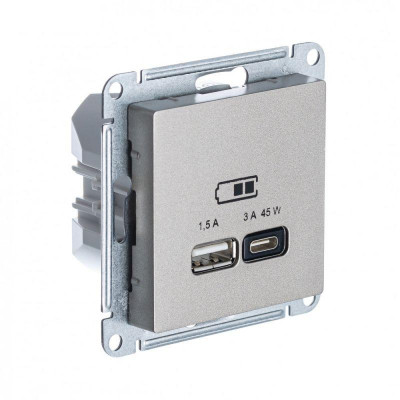 Розетка USB AtlasDesign тип A+C 45Вт QC PD высокоскор. ЗУ механизм шампань SE ATN000529