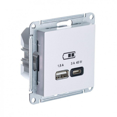 Розетка USB AtlasDesign тип A+C 45Вт QC PD высокоскор. ЗУ механизм жемчуг SE ATN000429