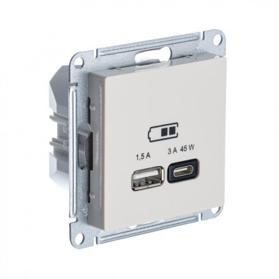 Розетка USB AtlasDesign тип A+C 45Вт QC PD высокоскор. ЗУ механизм беж. SE ATN000229