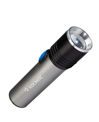 Фонарь аккумуляторный ручной LED 3Вт линза зум аккум. Li-ion 18650 1.2А.ч USB-шнур анодир. алюм. КОСМОС KOS111Lit