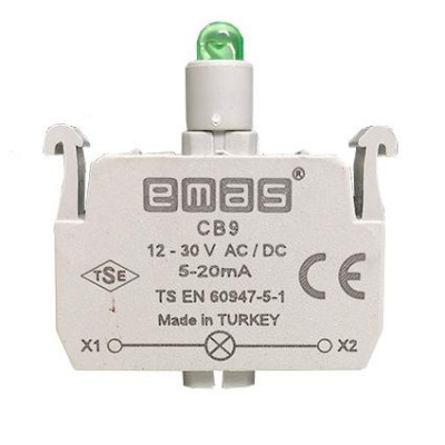 Блок-контакт подсветки C с зел. светодиодом 12-30В перем. и пост. тока EMAS CB9