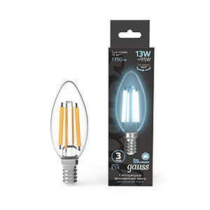 Лампа светодиодная филаментная Black Filament 13Вт свеча 4100К нейтр. бел. E14 1150лм GAUSS 103801213