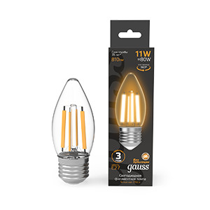 Лампа светодиодная филаментная Black Filament 11Вт свеча 2700К тепл. бел. E27 810лм GAUSS 103802111